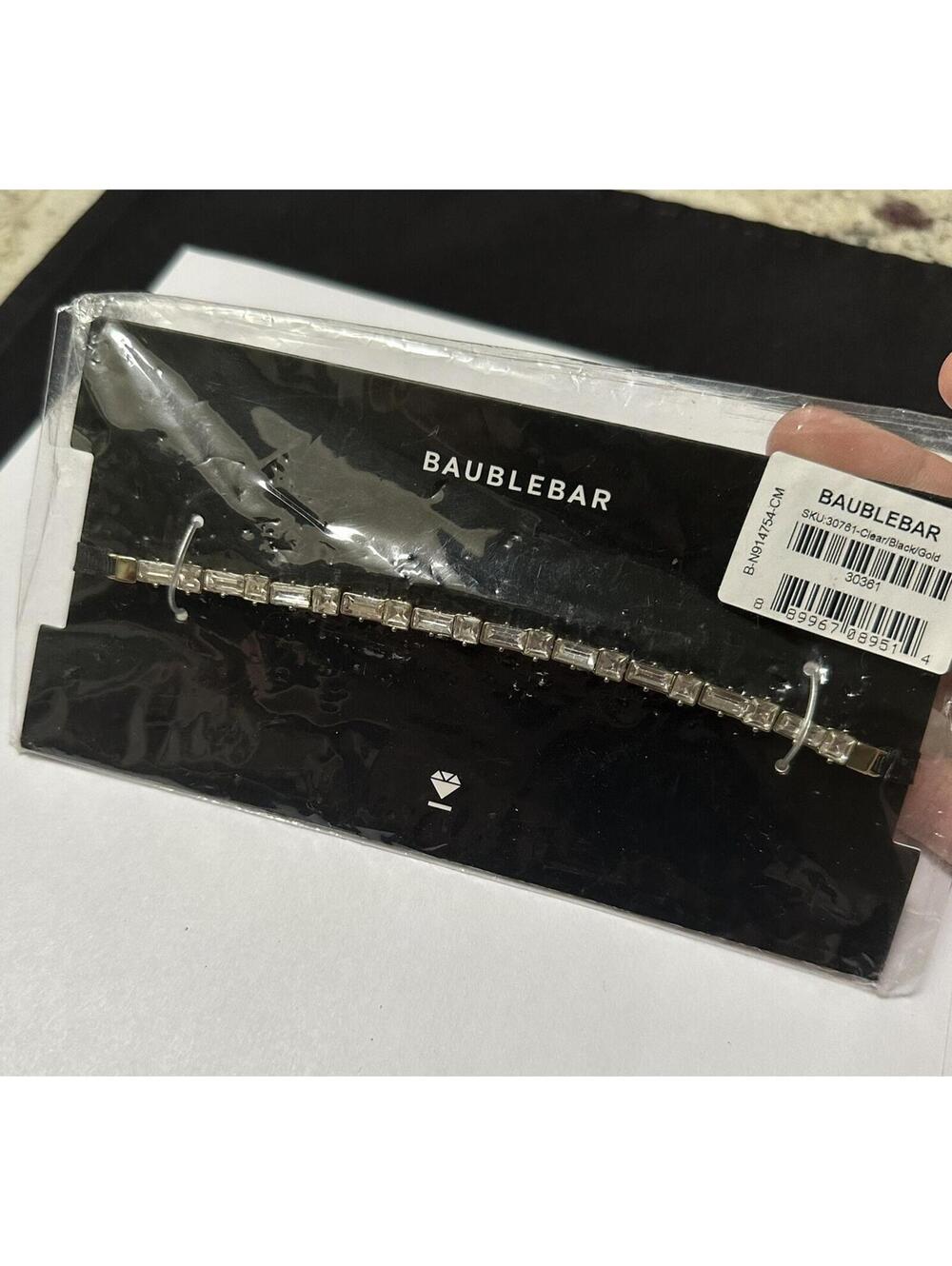 Baublebar Silver Tone Black Ribbon Clear Rhinestone Choker Necklace Adjustable